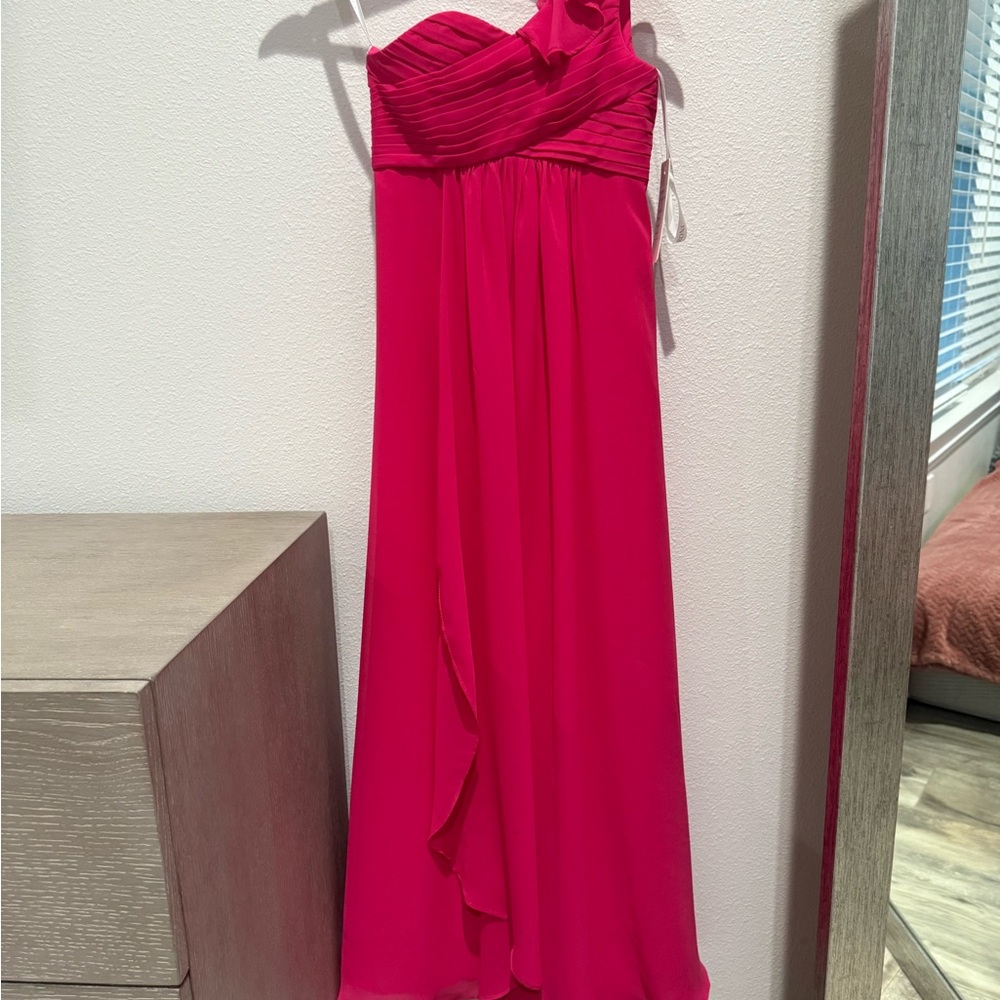 Little girls size 8 Elegant Pink One-Shoulder Dress